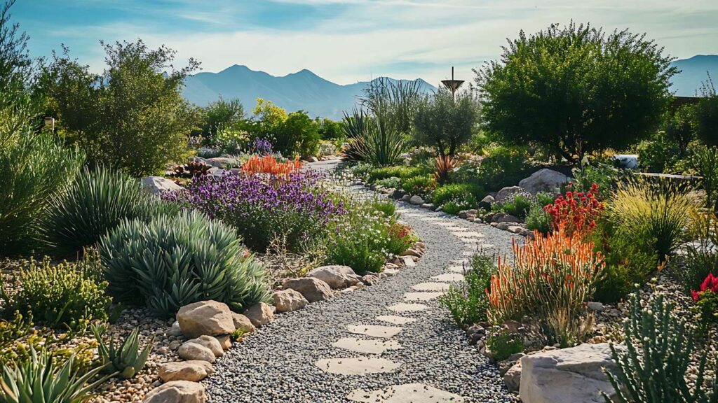 Jardín mediterráneo en Cataluña con lavanda, romero, madroños y encinas, diseñado con plantas autóctonas de bajo mantenimiento y alto valor ecológico.